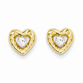 14k Yellow Gold Heart w/CZ Post Earrings