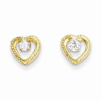 14k Yellow Gold Heart w/CZ Post Earrings