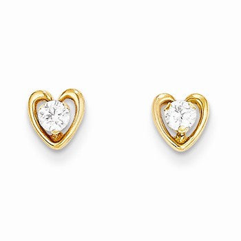 14k Yellow Gold Heart w/CZ Post Earrings