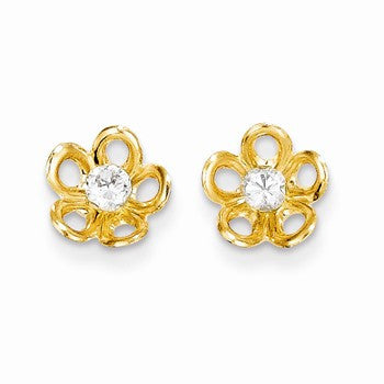 14k Yellow Gold Flower w/CZ Post Earrings