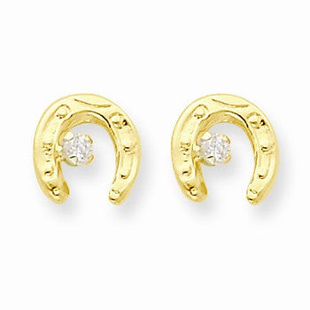 14k Yellow Gold Horseshow w/CZ Post Earrings