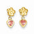 14k Yellow Gold Flower/Heart w/Pink CZ Post Earrings