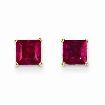 14k Yellow Gold Ruby 5mm Square Post Earrings
