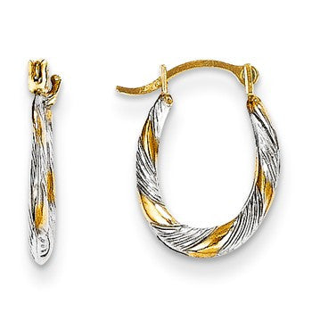 14k Yellow Gold Rhodium Twist Hoop Earrings