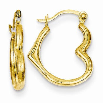14k Yellow Gold Heart Shaped Hollow Hoop Earrings