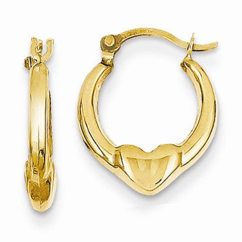 14k Yellow Gold Hollow Heart Hoop Earrings