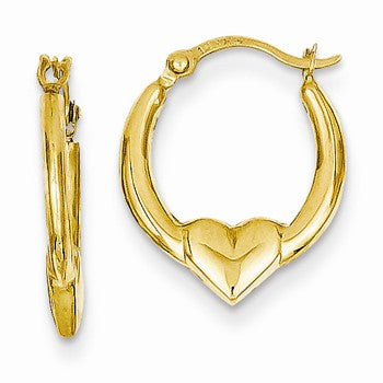 14k Yellow Gold Heart Hoop Earrings