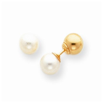 14k Yellow Gold Reversible Cultured Pearl Bead Earrings