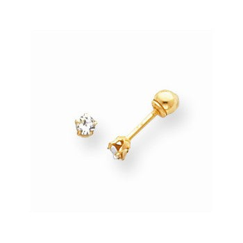 14k Yellow Gold Polished Reversible Crystal 3mm Ball Earrings