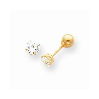 14k Yellow Gold Polished Reversible CZ 4mm Ball Earrings