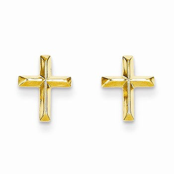 14k Yellow Gold Polished Cross Post Earrings