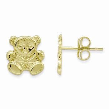 14k Yellow Gold Polished Teddy Bear Earrings