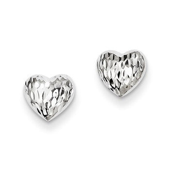 14k White Gold Diamond-Cut Heart Earrings