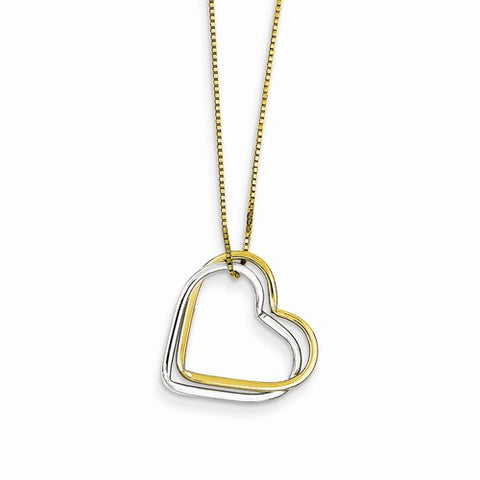 14K Two-Tone Double Heart Pendant On Necklace