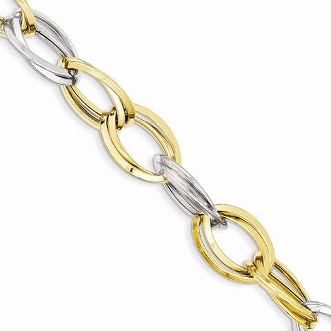 14K White and Yellow Gold Polished & Textured Hollow Bracelet
