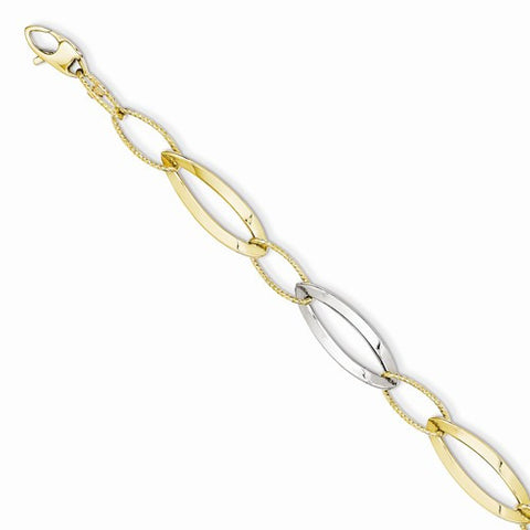 14K White and Yellow Gold Polished and Textured Hollow Bracelet