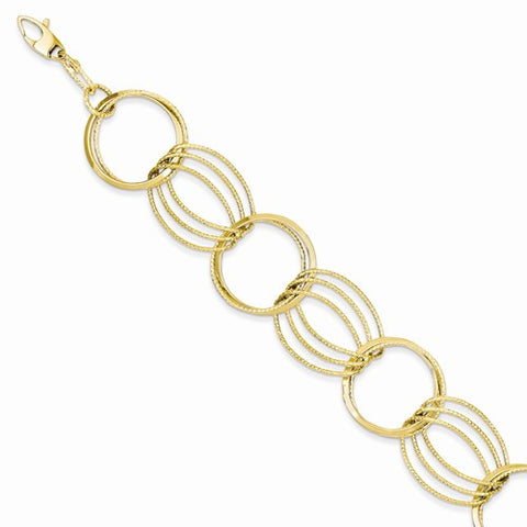 14K Yellow Gold Polished and Textured Hollow Bracelet