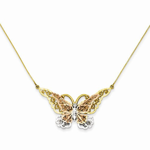 14K Two-Tone Yellow & Rhodium Butterfly Necklace