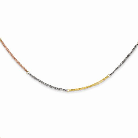 14K Tri-Color Gold Section Strands Necklace
