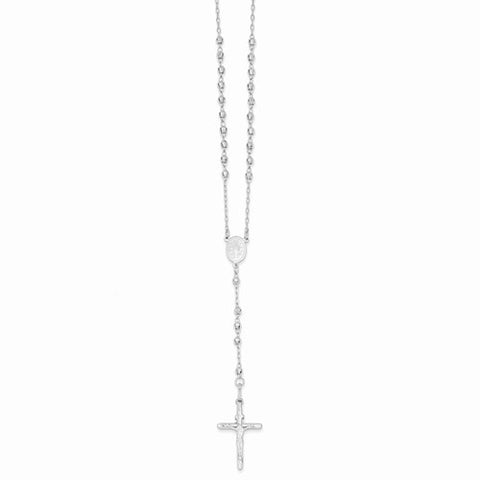 14K White Gold Diamond-Cut Beaded Rosary Necklace