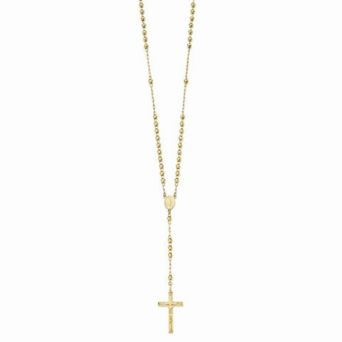 14K Yellow Gold Diamond-Cut Beaded Rosary Necklace