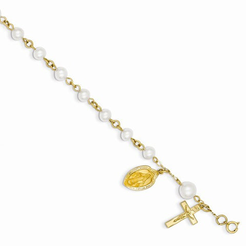 14K Yellow Gold 4-4.5 Cultured Pearl Rosary Bracelet