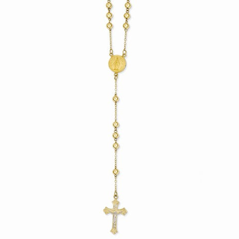 14K Two-Tone K& Rhodium Polished Rosary Necklace