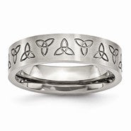 Stainless Steel Engraved Trinity Symbol Brushed 6mm Wedding Band
