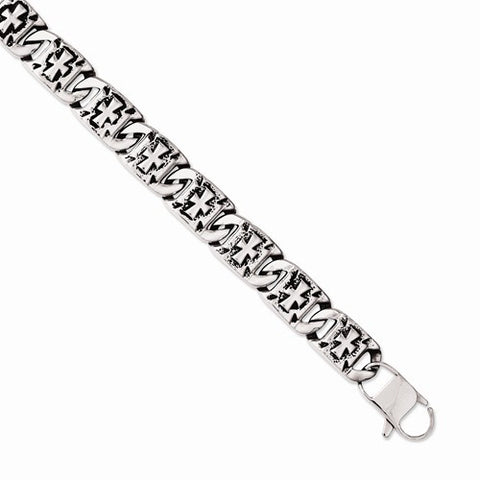 Stainless Steel Antiqued Links with Crosses Bracelet