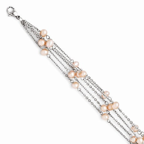 Stainless Steel 4 Strand Freshwater Cultured Pearl Bracelet