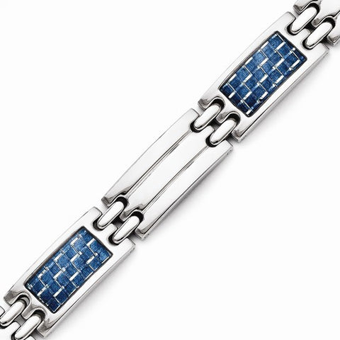 Stainless Steel Blue Carbon Fiber Inlay Polished Bracelet