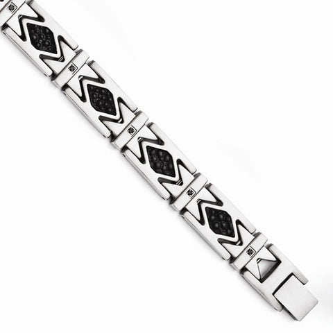 Stainless Steel Black Ip-Plated Black Cz Brushed Bracelet