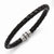 Stainless Steel Polished Black Ip-Plated Black Woven Leather Bracelet