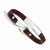 Stainless Steel Polished Id and Reddish Brown Leather Bracelet