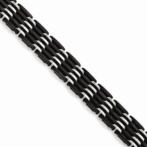 Stainless Steel Polished Black Rubber Bracelet