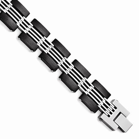 Stainless Steel Brushed and Polished Black Ip-Plated Bracelet