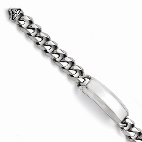 Stainless Steel Polished and Antiqued Curb Id Link Bracelet