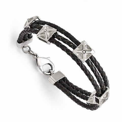 Stainless Steel Polished Leather Bracelet