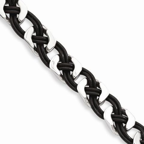 Stainless Steel Black Leather Bracelet