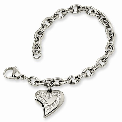 Stainless Steel Cz Heart Charm