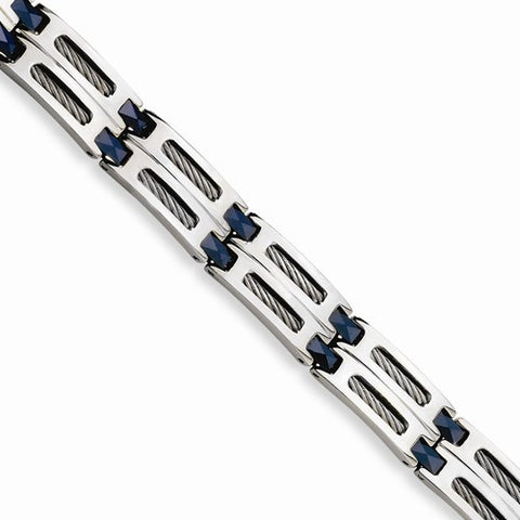 Stainless Steel and Blue Ceramic Fancy Link Bracelet