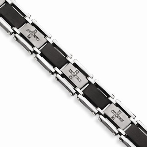 Stainless Steel Black Ip-Plated & Diamond Bracelet