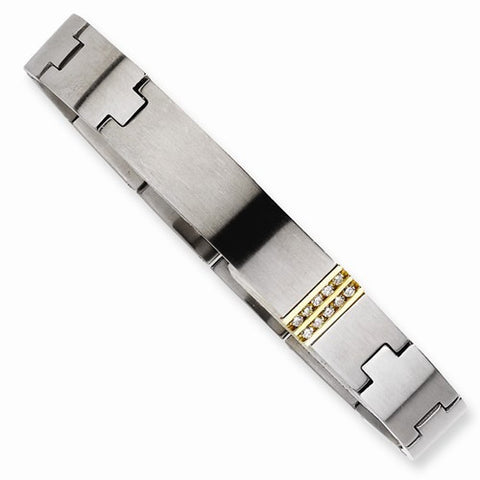 Stainless Steel with 14K Accent Diamond Id Bracelet