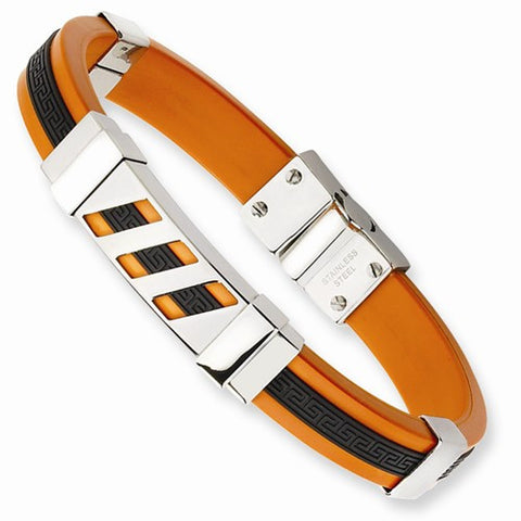 Stainless Steel Black and Orange Rubber Bracelet