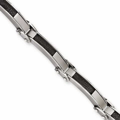 Stainless Steel and Stingray Patterned Fancy Link Bracelet