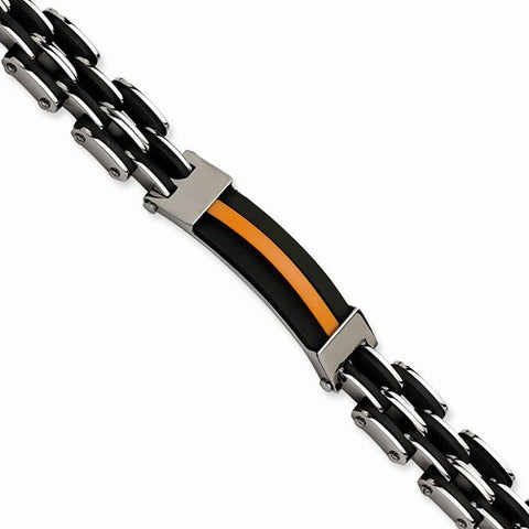 Stainless Steel Black & Orange Polished Yurethane Bracelet