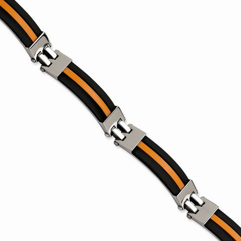 Stainless Steel Black & Orange Polished Yurethane Bracelet