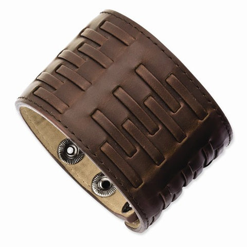 Stainless Steel Brown Leather Adjustable Bracelet
