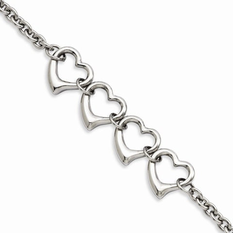 Stainless Steel Polished Cut Out Heart Bracelet