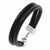 Stainless Steel Black Leather Double Row Bracelet